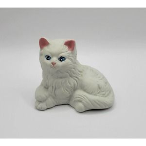 Vintage White Persian Blue Eyed Kitty Cat Kitten Bisque Porcelain 3" Figurine